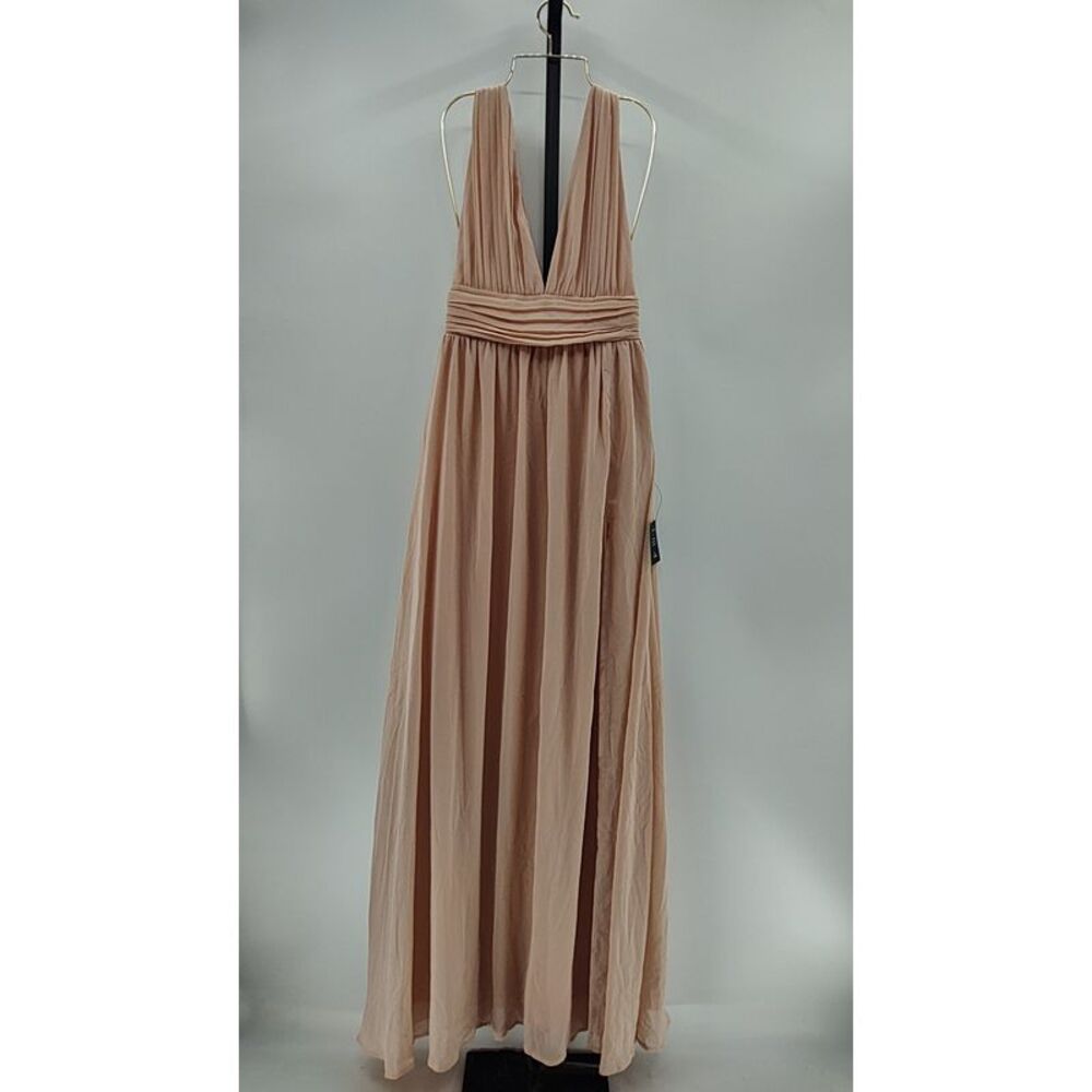 Lulu's Blush Pink Deep V Chiffon Maxi Dress